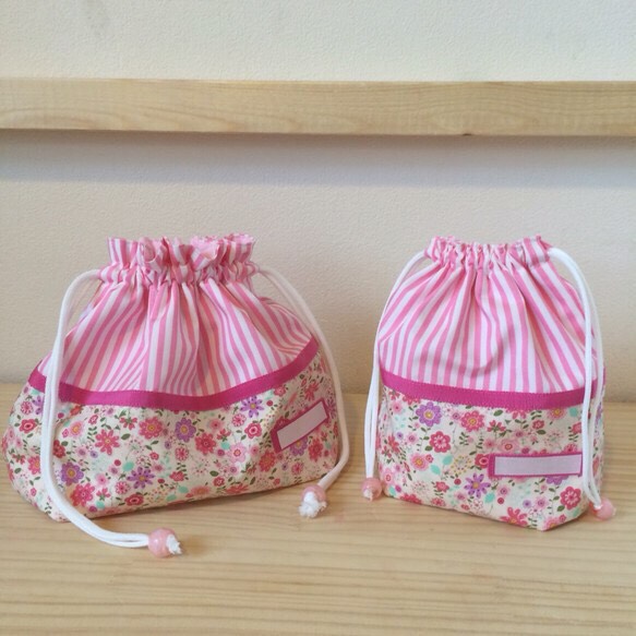 さくら様オーダー品》花柄×ピンクストライプ♡コップ袋・お弁当袋