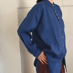 【受注生産】リネンのワイドシャツ＜＃クラシックブルー＞　柔らかい上質の素材 2枚目の画像