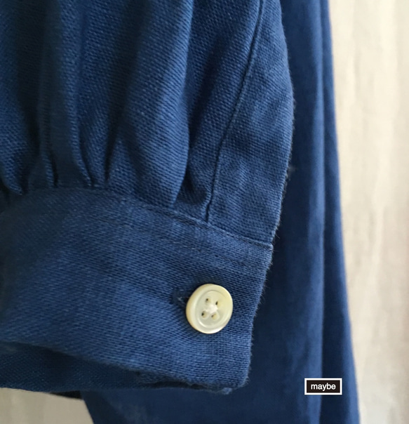【受注生産】リネンのワイドシャツ＜＃クラシックブルー＞　柔らかい上質の素材 4枚目の画像