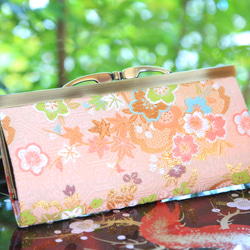 【薄型】桜柄の金襴織物でスリムな和風長財布＊心華やぐ桜色(薄ピンク) 1枚目の画像
