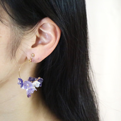 箍/天然寶石紫水晶紫色14KGF耳環或耳環 第5張的照片