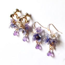 小花/天然石紫水晶耳環/耳環 第1張的照片