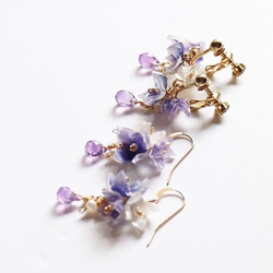 小花/天然石紫水晶耳環/耳環 第2張的照片