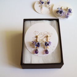 小花/天然石紫水晶耳環/耳環 第3張的照片