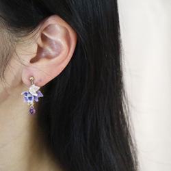 小花/天然石紫水晶耳環/耳環 第5張的照片