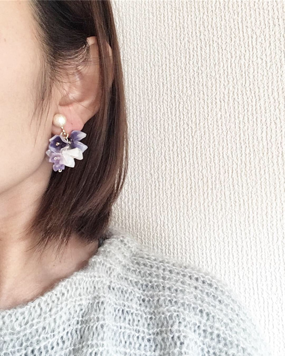 Marimo 季節性櫻花彩色耳環或耳環 第6張的照片