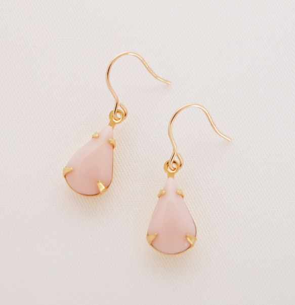 14kgf Vintage Baby Pink Rhinestoneピアス 3枚目の画像