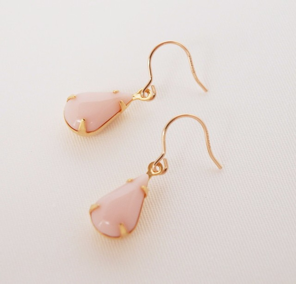 14kgf Vintage Baby Pink Rhinestoneピアス 4枚目の画像