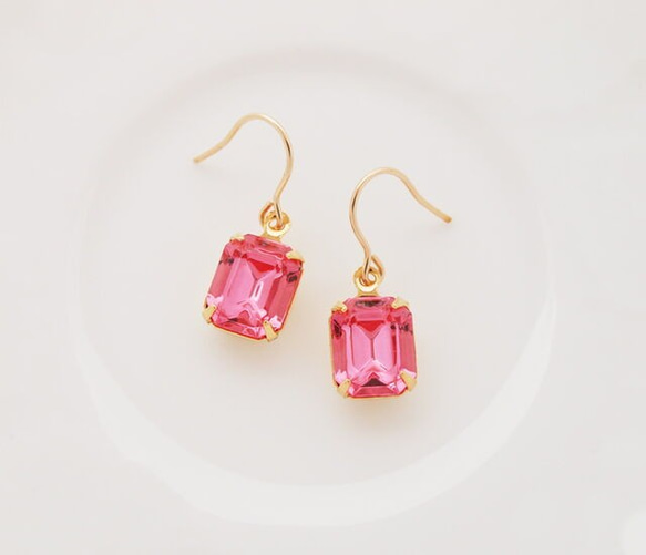 14kgf Rose Vintage Swarovskiピアス 1枚目の画像