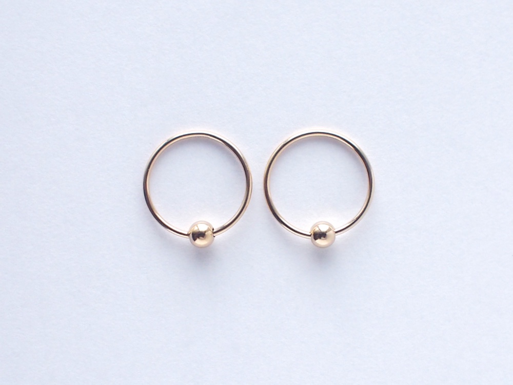 送料無料【14kgf】月フープピアス ラウンドボール／S　プレーン  ゴールド　華奢　シンプル  ユニセックス
