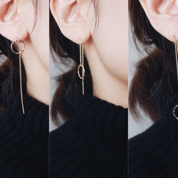 送料無料 *再販*【14kgf】月チェーンピアス／槌目／S　ゴールド　華奢　シンプル 4枚目の画像