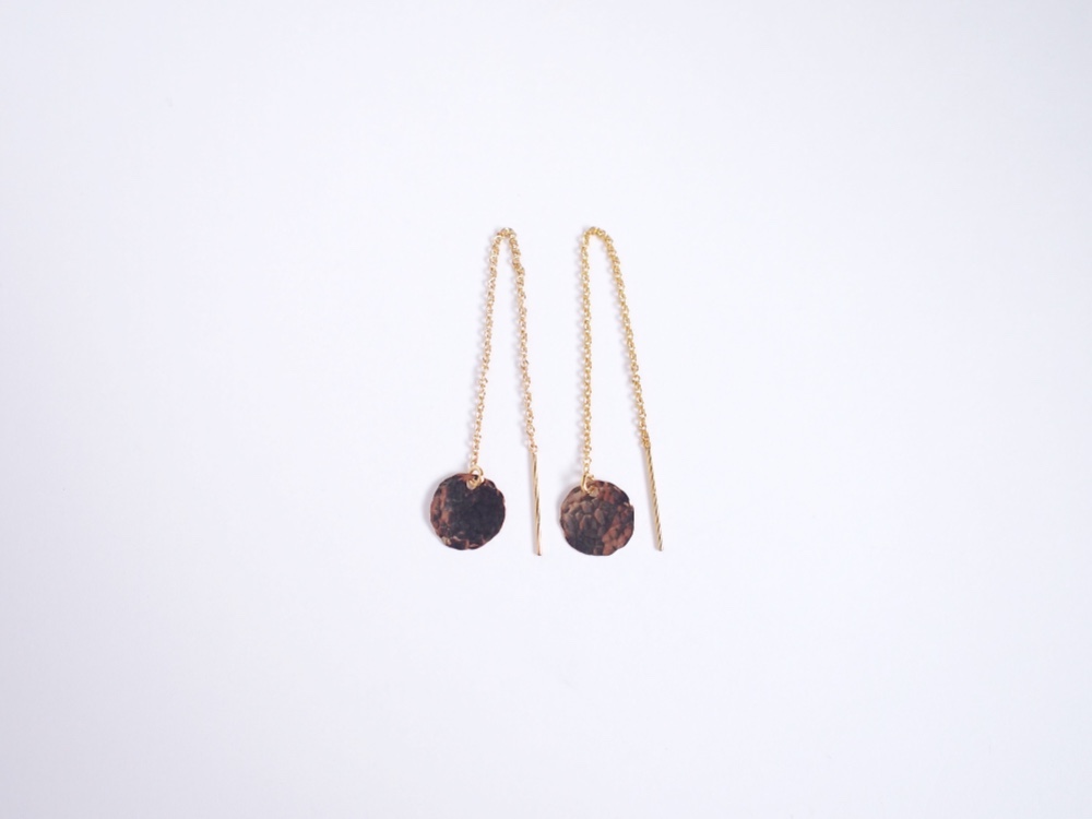 送料無料【14kgf】満月チェーンピアス／槌目／mini　ゴールド　華奢　シンプル