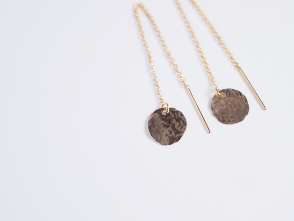 送料無料【14kgf】満月チェーンピアス／槌目／mini　ゴールド　華奢　シンプル