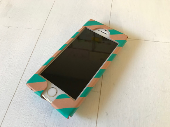 【現品SALE】iPhoneケース『3rd』（iphone5/SE専用）｜アクアグリーンストライプ 2枚目の画像
