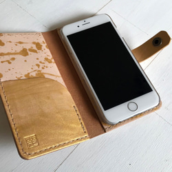 【現品SALE】手帳型iPhoneケース（6/6s/7/8 対応）｜dropゴールド 4枚目の画像