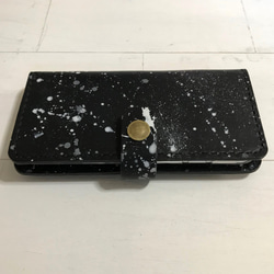 【現品SALE】モノクロームドロップペインティング｜手帳型iPhoneケース（6/6s/7/8 対応） 5枚目の画像