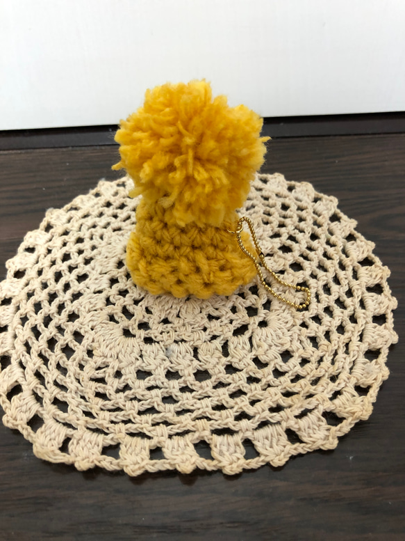 ミニチュア帽子ストラップ マスタード バッグチャーム mmzk * kobo