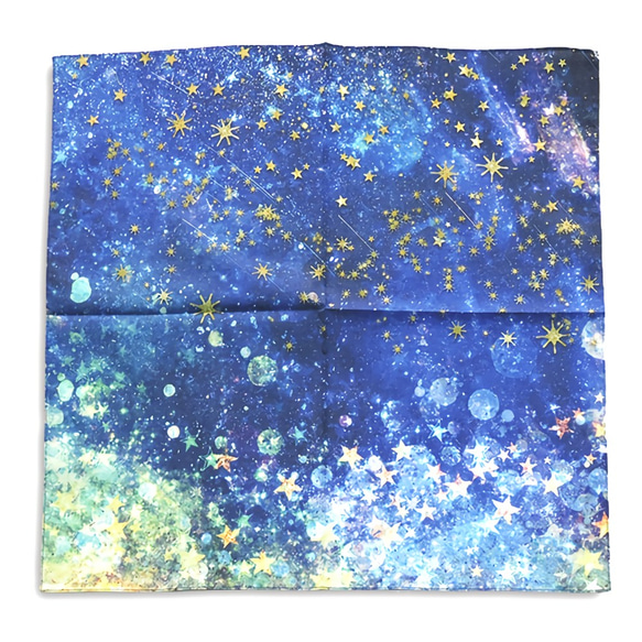 【☆再販無 / 在庫限り☆】星舞夜 大判ハンカチ (約52×52cm) ミニスカーフ/宇宙/幻想的/ユニーク 5枚目の画像