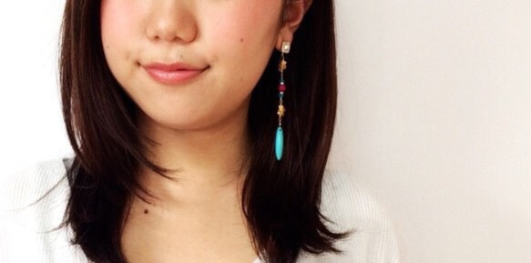 Oriental Stone Pierced Earrings 3枚目の画像