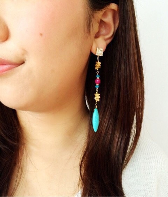 Oriental Stone Pierced Earrings 4枚目の画像