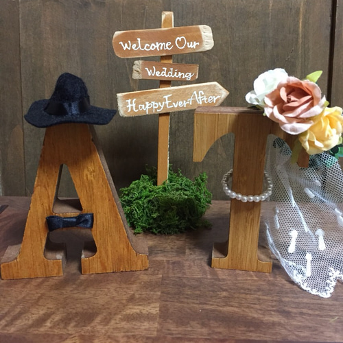 再販》ウエディング イニシャルオブジェ ハット＆アンティークフラワー