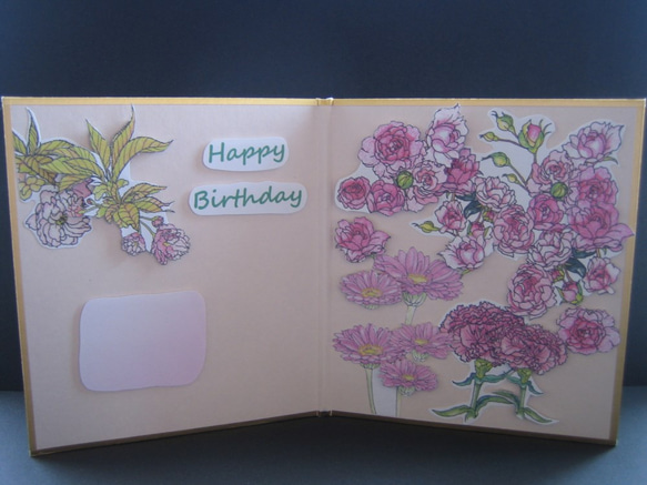 誕生日カード 花さんぽシリーズ 【春桃色】 桜＆バラ＆カーネーション（1枚） 5枚目の画像
