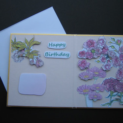 誕生日カード 花さんぽシリーズ 【春桃色】 桜＆バラ＆カーネーション（1枚） 2枚目の画像