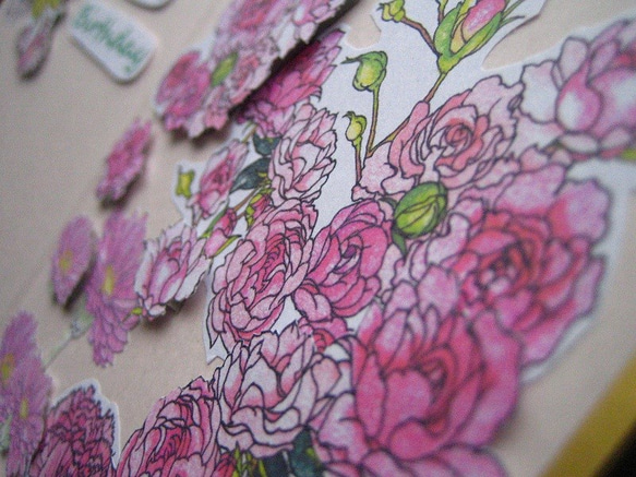 誕生日カード 花さんぽシリーズ 【春桃色】 桜＆バラ＆カーネーション（1枚） 4枚目の画像