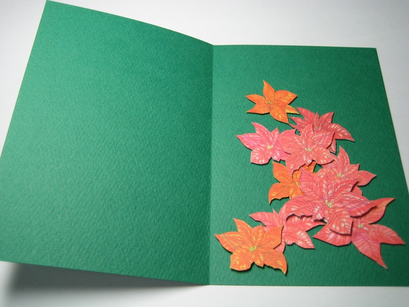 フリーメッセージ◇Ａ５緑色カード 【冬紅色】ポインセチア　１枚 3枚目の画像