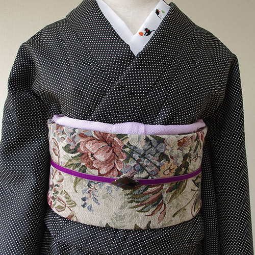 ベージュ 花柄刺繍 名古屋帯 ワンタッチ帯 作り帯 きものやまと