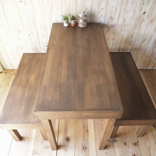 カフェ風⭐️ダイニングテーブルセット ロングベンチ2脚セット