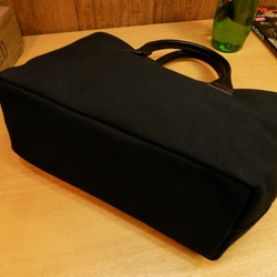 厚手6号ブラック防水帆布×本革シャークマウスのミニトートバッグ　シャークトゥース 6枚目の画像