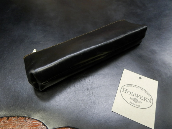 ハンドメイド!クロムエクセル　ペンケース黒アメリカ　ホーウィン社　レザー　普通サイズ 3枚目の画像