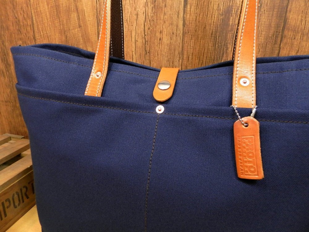 【受注生産・送料無料】７つポケット！本革×帆布の大型トートバッグ！◎ネイビー濃紺キャンバス日本製レザーU14
