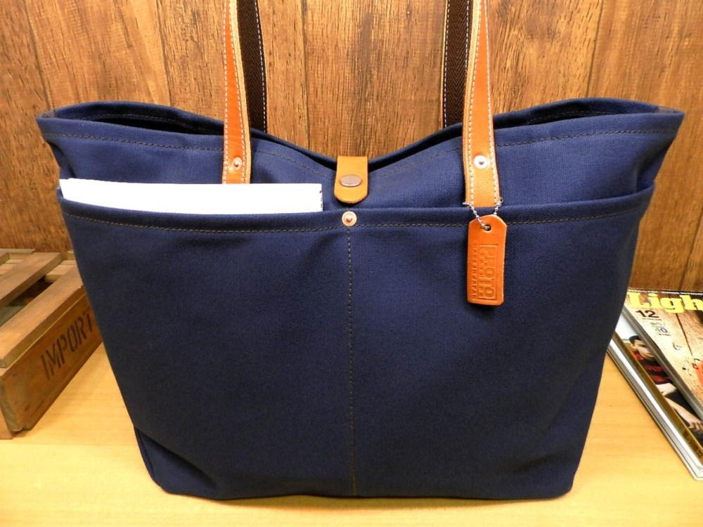【受注生産・送料無料】７つポケット！本革×帆布の大型トートバッグ！◎ネイビー濃紺キャンバス日本製レザーU14