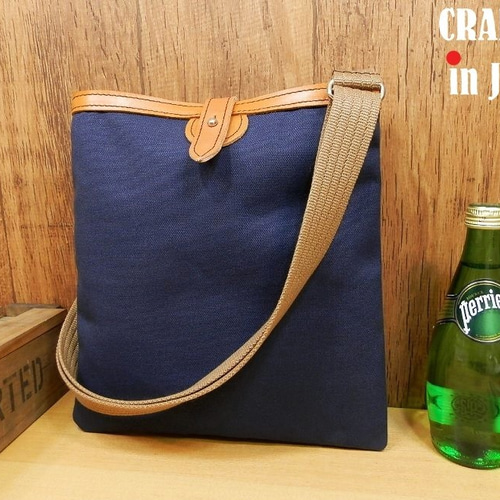 受注生産＆送料無料】ハンドメイド!ネイビー岡山帆布×ヌメ革のシンプル  