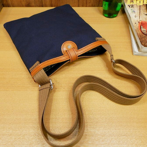 受注生産＆送料無料】ハンドメイド!ネイビー岡山帆布×ヌメ革のシンプル 