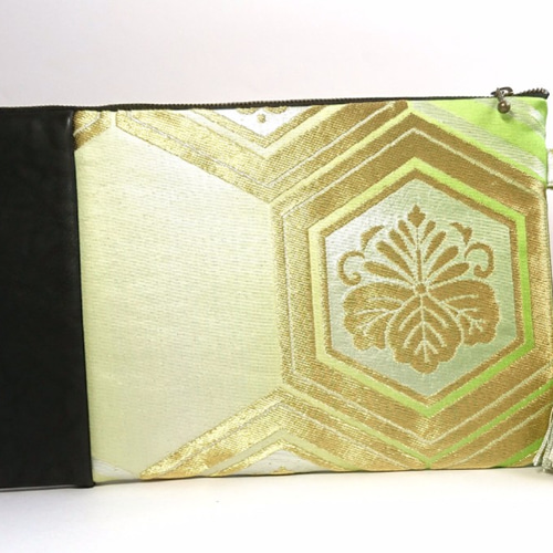 送料無料！きみどり色のグラデーションと金の刺繍帯、リメイク