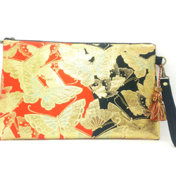黒×朱赤、金の蝶の帯リメイク クラッチバッグ！ 3枚目の画像