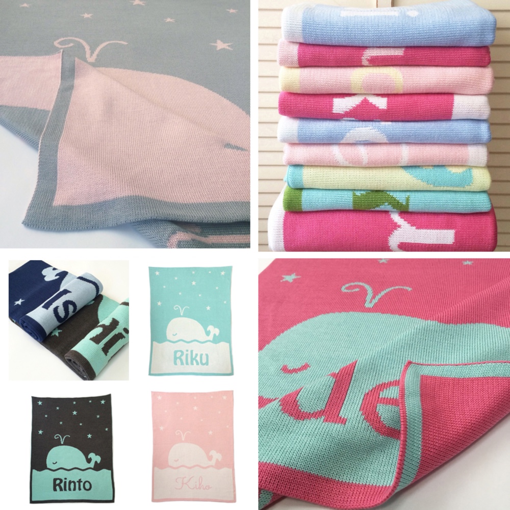 名入れブランケット・ クジラ /レギュラーサイズ・出産祝い　ニット　ギフト