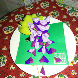 つまみ細工、紫藤のブローチ（ヘアクリップ） 3枚目の画像