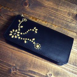 受注生産】 レザーフラワースタッズウォレット その他ミニ財布  