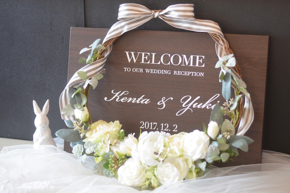 weddingフィーノ人気の木製ウェルカムボード×フラワーリース 4枚目の画像