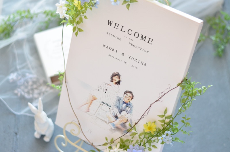 -プティ・ジャルダン- フィーノキャンバス生地×パステル画アート×フラワーアレンジウェルカムボード