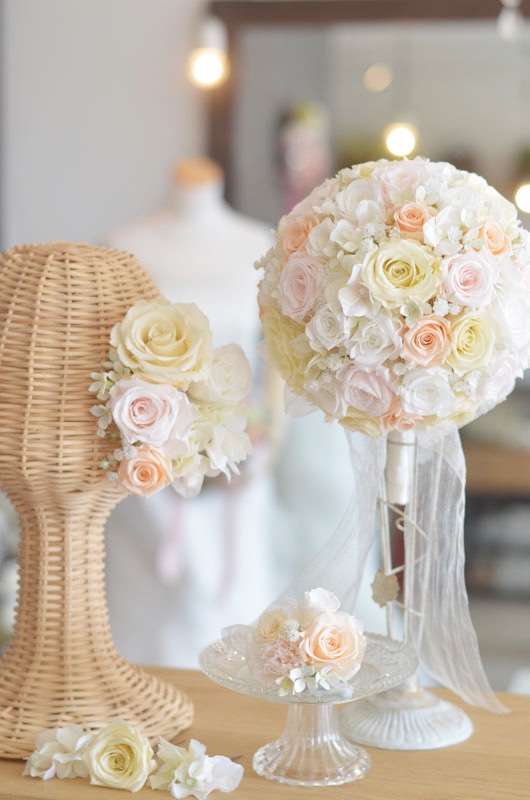 送料無料☆フィーノプリザーブドウェディングブーケ＆ブートニア- ミエル - miel -