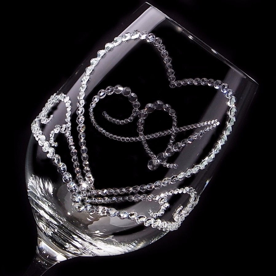 ワイングラス　ハートのティアラ＆イニシャル　デコグラス