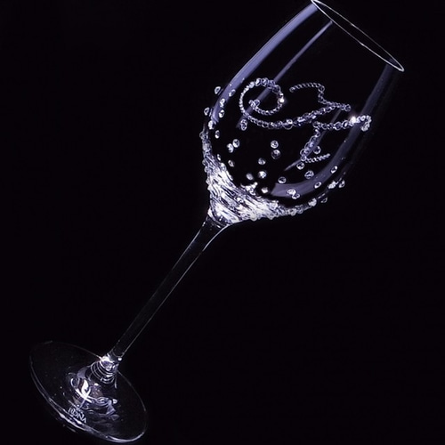 ワイングラス イニシャル×ドット クリスタル デコグラス ワイングラス