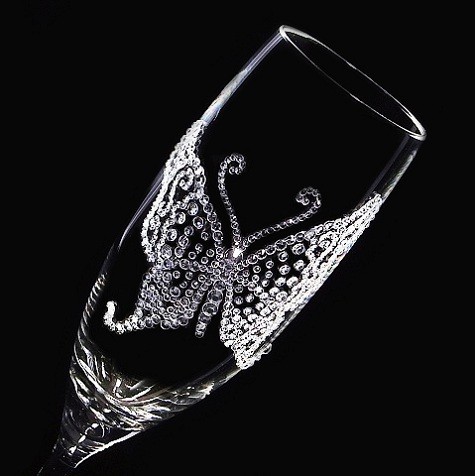 シャンパングラス　バタフライ　デコグラス