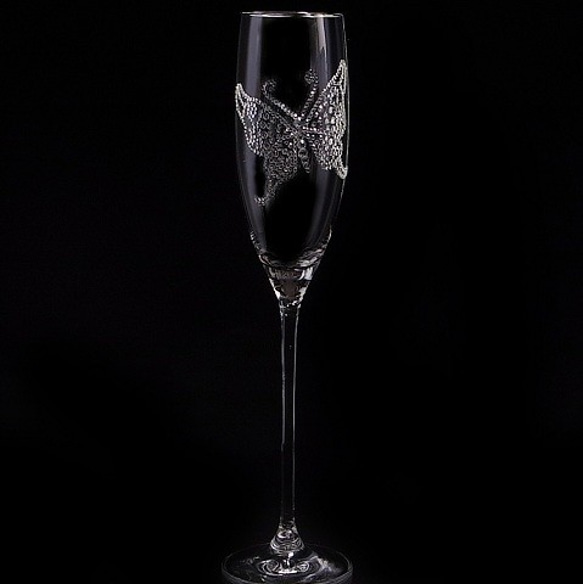 シャンパングラス　バタフライ　デコグラス 3枚目の画像