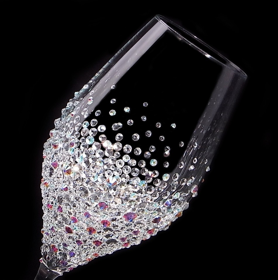 シャンパングラス　ツル　バブルシャワー　デコグラス　スワロフスキー